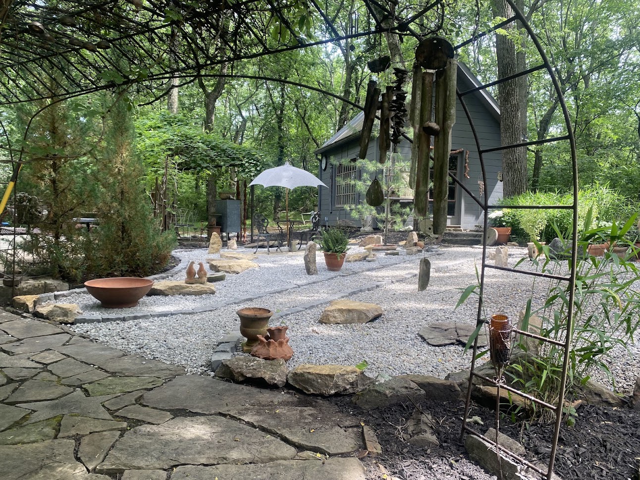 Finished stone garden and outdoor seating area